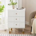 White Gold Nightstand Bedside Table with 3 Drawers