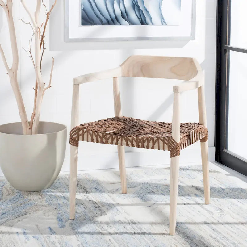 Munro Wanda Woven Leather & Solid Wood Accent Chair (Fully Assembled) - 22 W x 20.5 L x 28.5 H - 22Wx21Dx29H