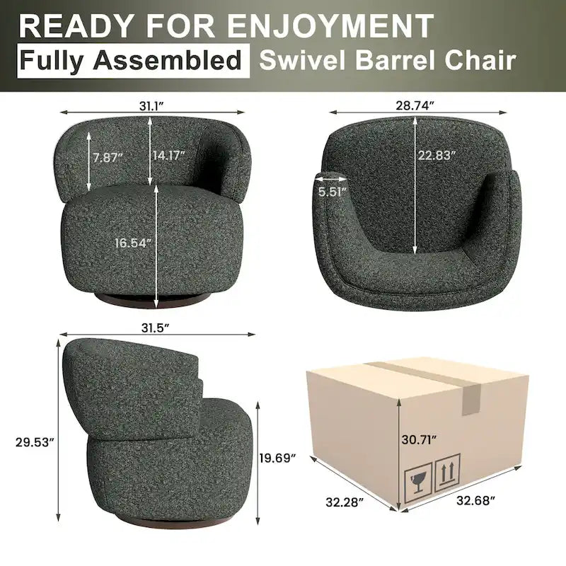 Fully Assembled Upholstered Swivel Barrel Chair