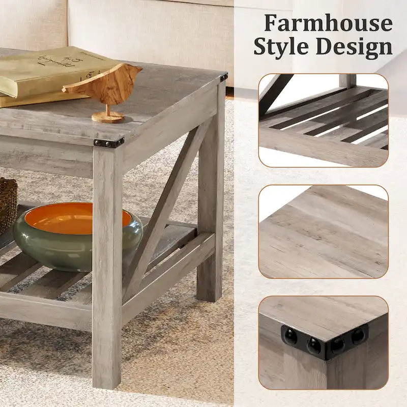 Pellebant 2-Tier Coffee Table Center Table Tea Table with Storage Shelf