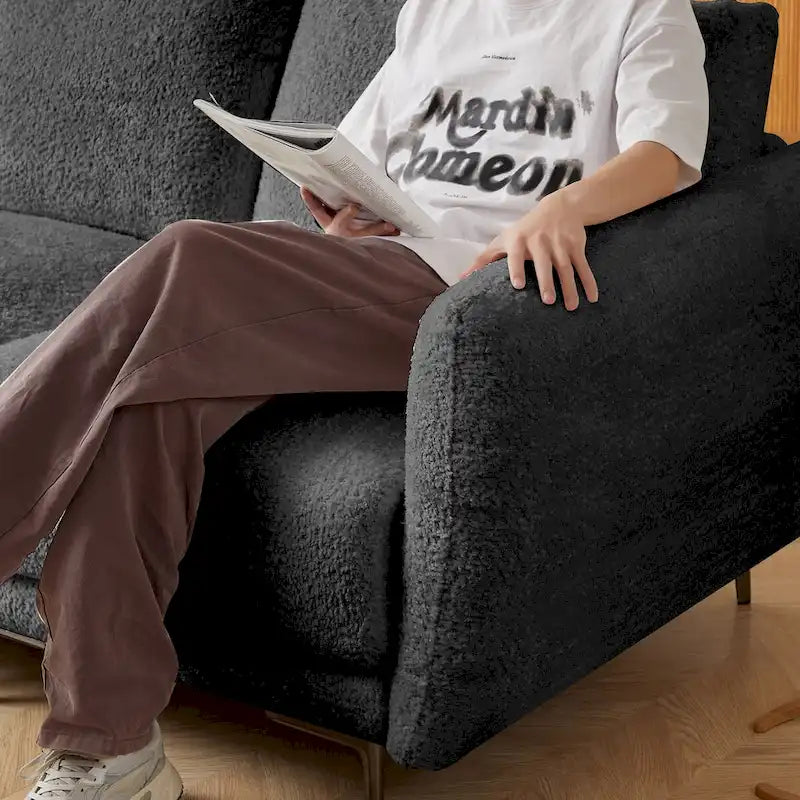 Convertible Sectional Sofa Couch, 3 Seat L-Shaped Sofa with Lamb Fabric, Movable Ottoman