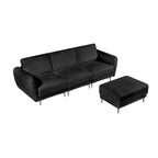 Convertible Sectional Sofa Couch, 3 Seat L-Shaped Sofa with Lamb Fabric, Movable Ottoman