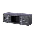 Industrial Style Metal and Fabric Bench with Open Storage, Gray