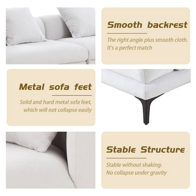 108.3in Upholstered Blue White 4-Seater Modern Fabric Sofa Couch