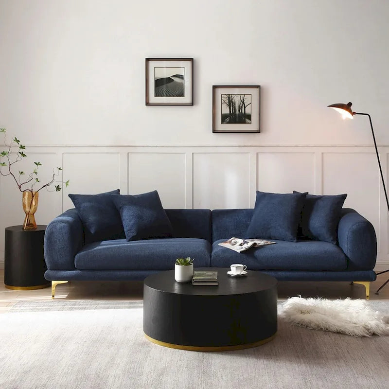 108.3in Upholstered Blue White 4-Seater Modern Fabric Sofa Couch