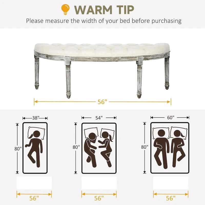 Semi-Circle End of Bed Bench with Tufted Design