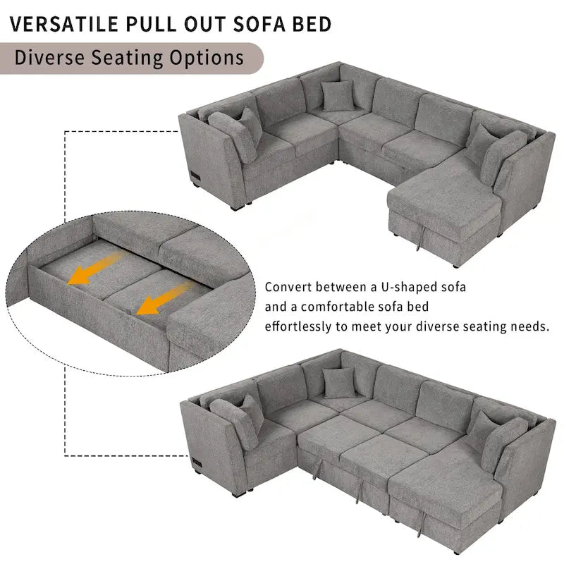 MERAX Sectional Sofa Pull out Sofa Bed with Storage Chaise