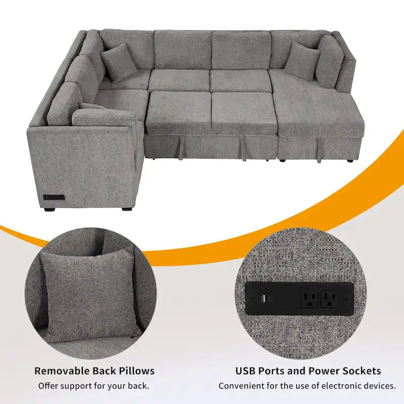 MERAX Sectional Sofa Pull out Sofa Bed with Storage Chaise