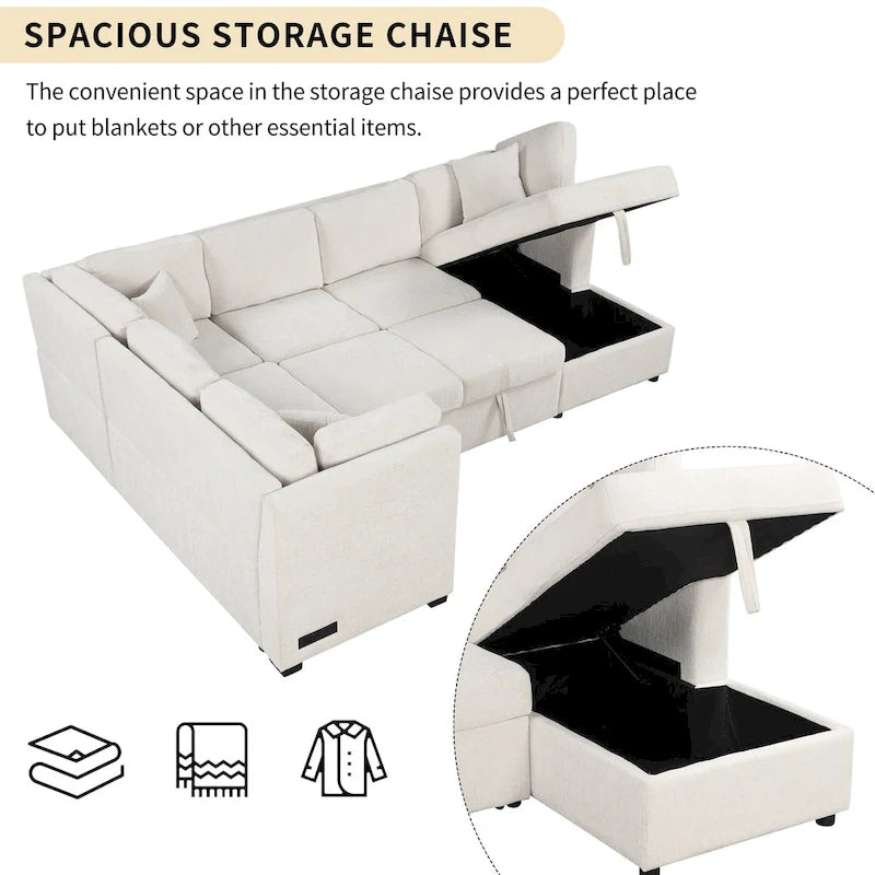 MERAX Sectional Sofa Pull out Sofa Bed with Storage Chaise