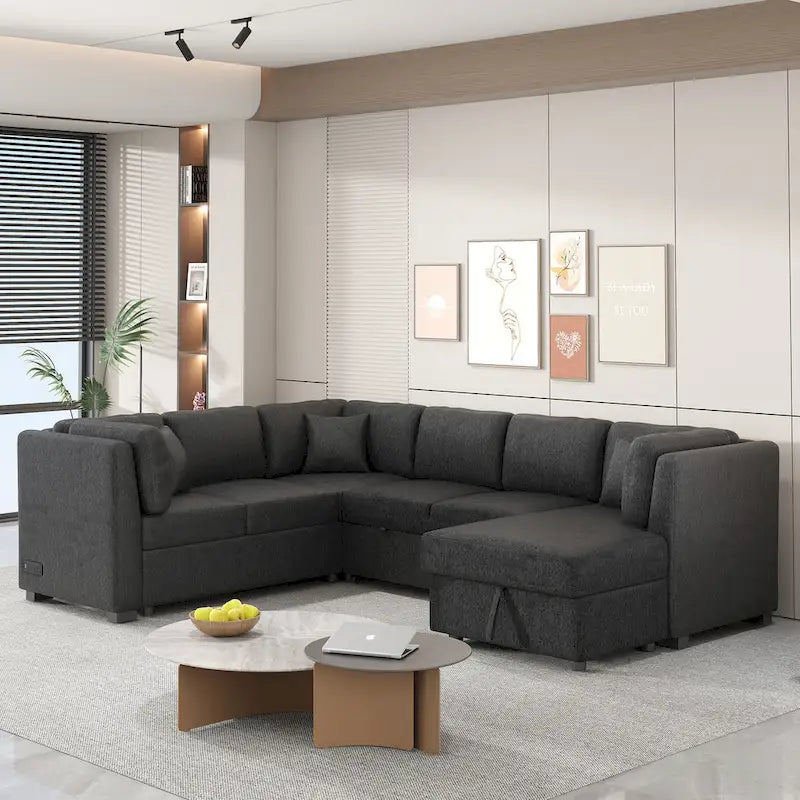 MERAX Sectional Sofa Pull out Sofa Bed with Storage Chaise