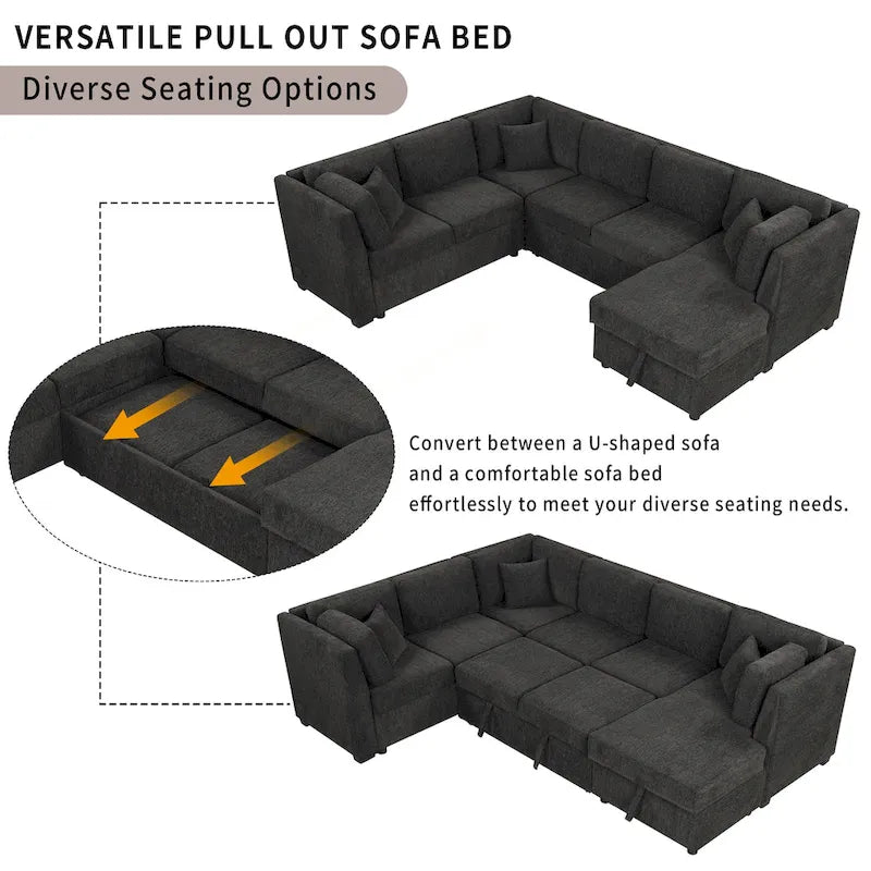 MERAX Sectional Sofa Pull out Sofa Bed with Storage Chaise