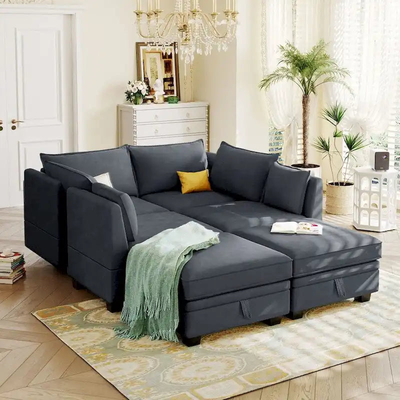 Modern Large U-Shape Modular Sectional Sofa, Convertible Sofa Bed with Reversible Chaise for Living Room, Storage Seat