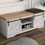 Entryway Storage Shoe Bench with Leather Cushion