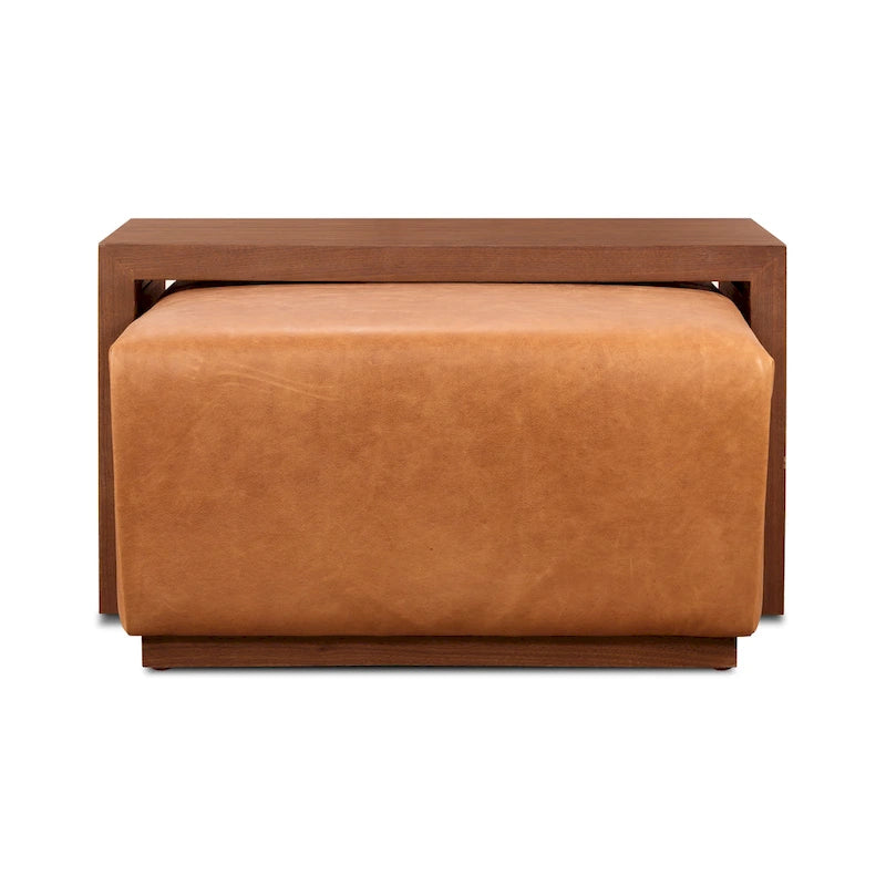 Poly & Bark Jarmo Ottoman with Adjustable Walnut Table - Full Grain Genuine Italian Leather