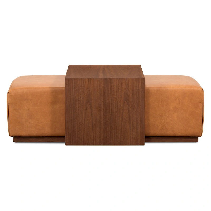 Poly & Bark Jarmo Ottoman with Adjustable Walnut Table - Full Grain Genuine Italian Leather