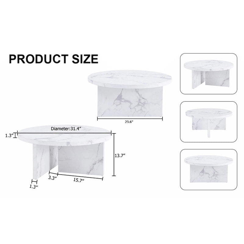 A white MDF material circular patterned coffee table suitable for small spaces and living rooms.