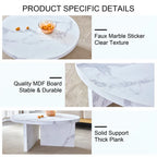 A white MDF material circular patterned coffee table suitable for small spaces and living rooms.