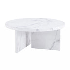 A white MDF material circular patterned coffee table suitable for small spaces and living rooms.
