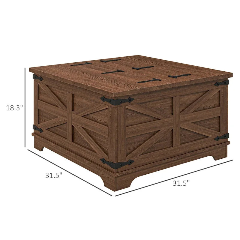 HOMCOM Farmhouse Coffee Table with Storage, Center Table with Hinged Lift Top and Hidden Space, Square Coffee Table