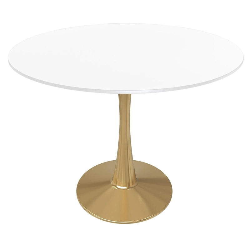 LeisureMod Bristol 35 Round Dining Table for 4 with MDF Tabletop in Gold Steel Base for Kitchen & Dining Room