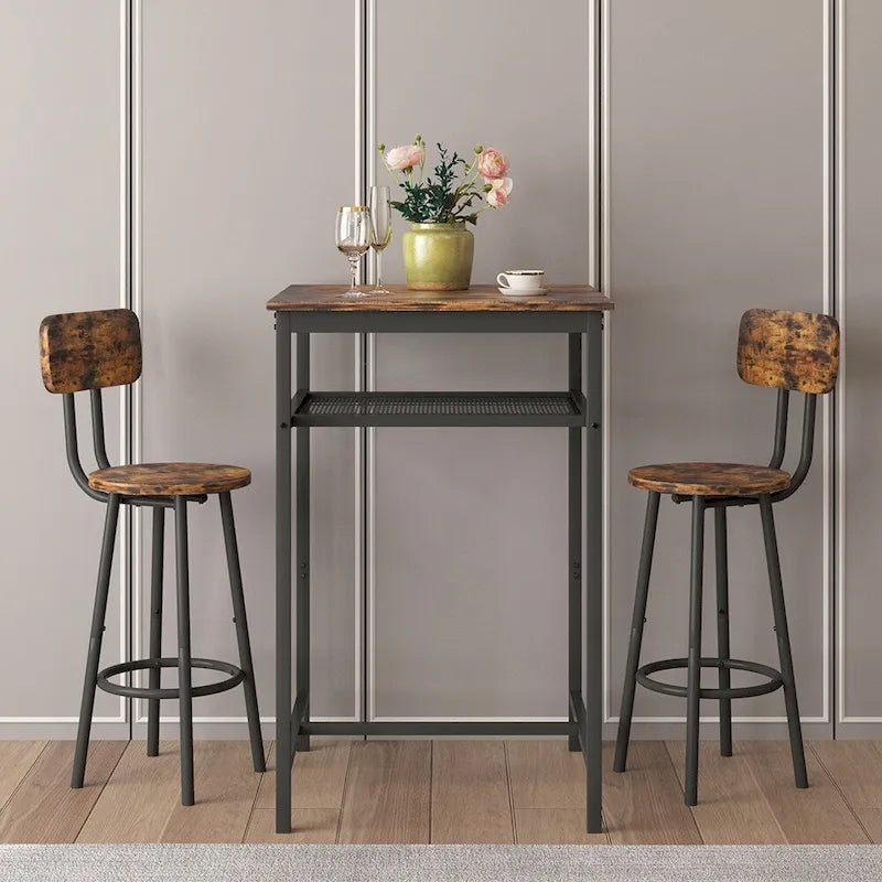 3-Piece Bar Table Set with Metal Shelf,Small Pub Table Set,Dining Set