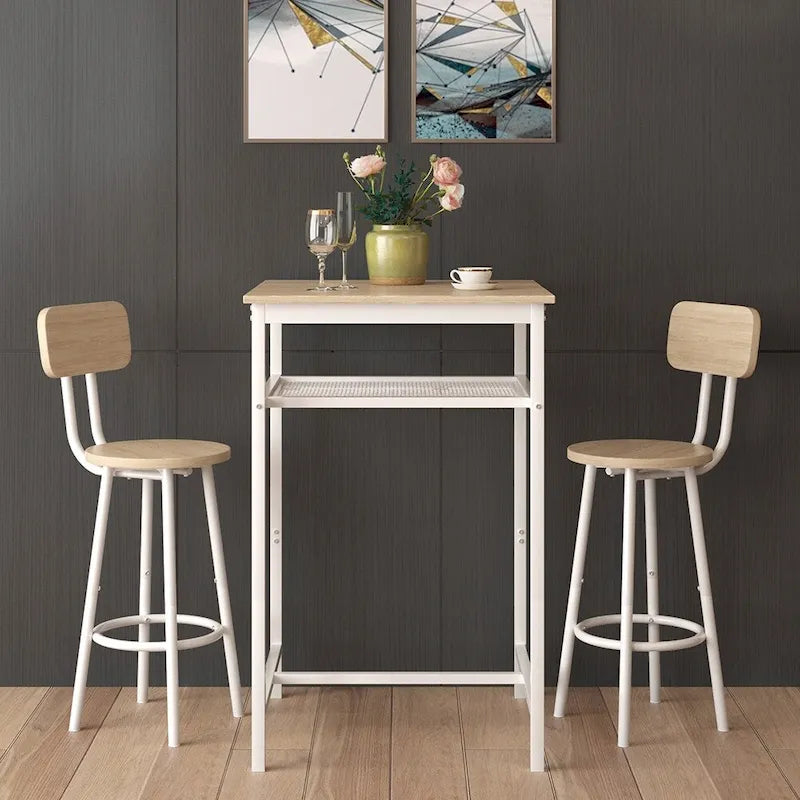 3-Piece Bar Table Set with Metal Shelf,Small Pub Table Set,Dining Set