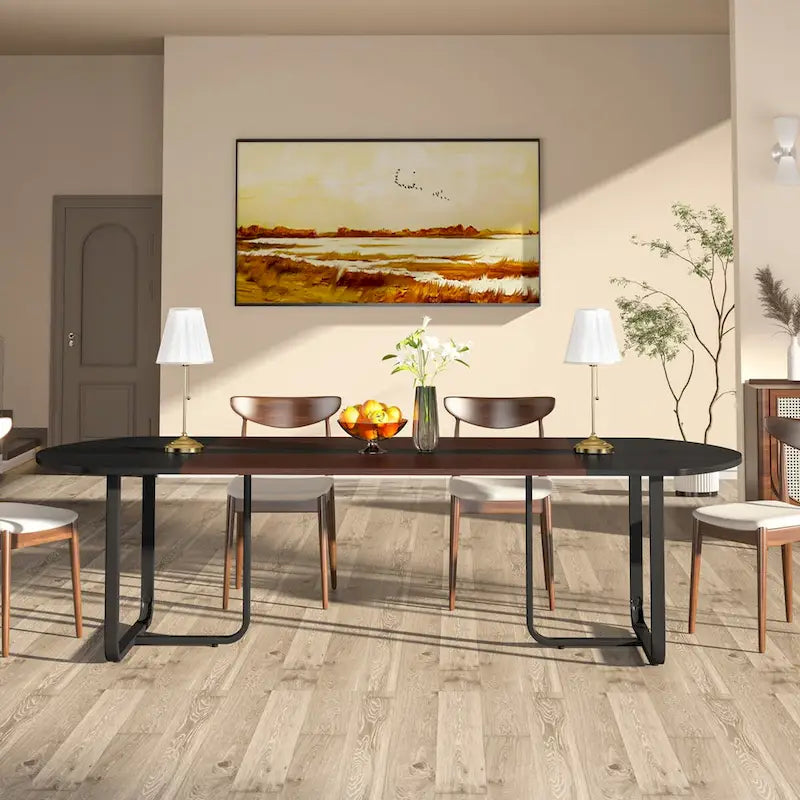 70.86 Modern Oval Dining Table with Splicing Board, Curved Kitchen Tables for 6-8