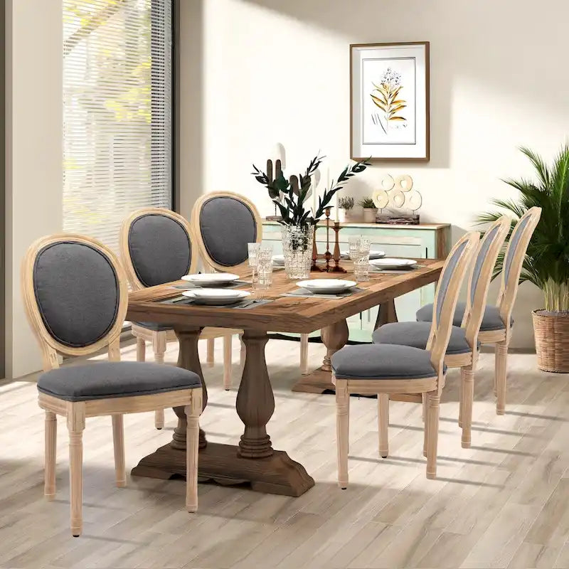 Farmhouse French Dining Room Antique Painting Chairs with PU Set of 6