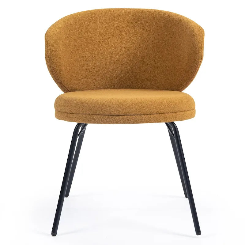 Set of 2 Barclay Orange Boucle Fabric Dining Chair with Black Iron Legs