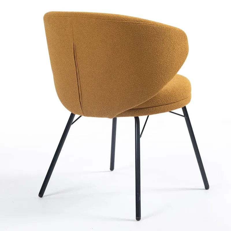 Set of 2 Barclay Orange Boucle Fabric Dining Chair with Black Iron Legs