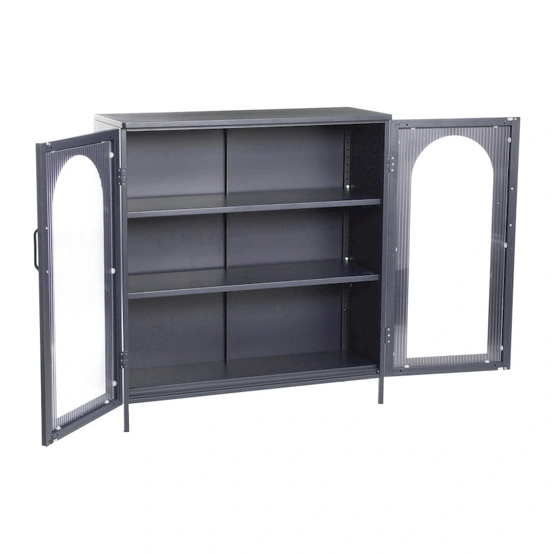 Metal Cabinet with 2 Arched Glass Doors