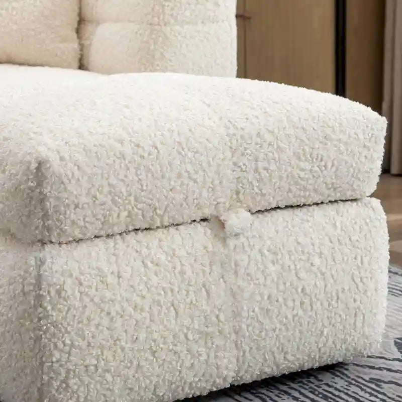 87.7 Sectional Sofa Cozy Teddy Fleece Fabric Sectional Sofa Couch