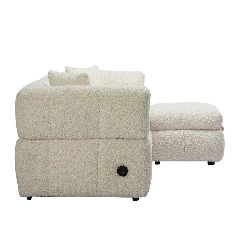 87.7 Sectional Sofa Cozy Teddy Fleece Fabric Sectional Sofa Couch