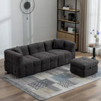 87.7 Sectional Sofa Cozy Teddy Fleece Fabric Sectional Sofa Couch