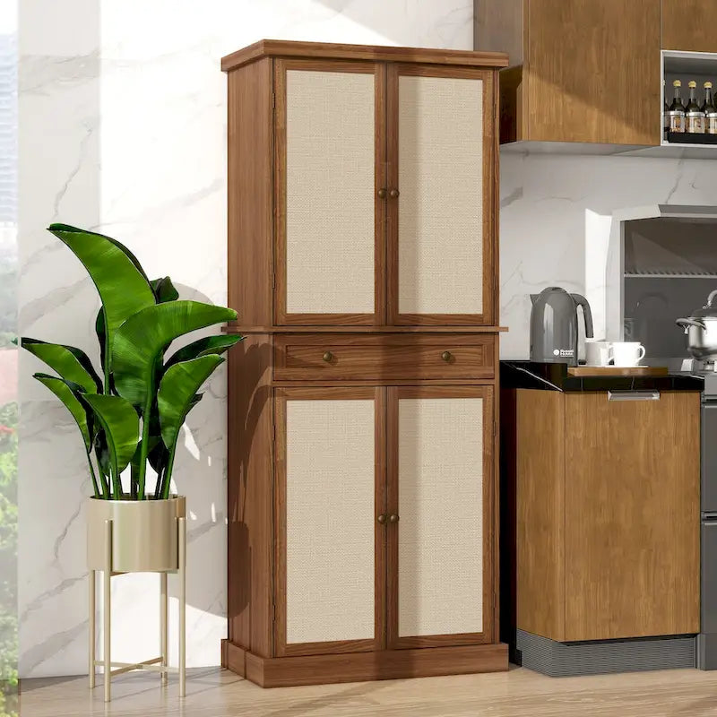 4 Door Cabinet with 1 Drawer, with 4 Adjustable Inner Shelves, Storage Cabinet