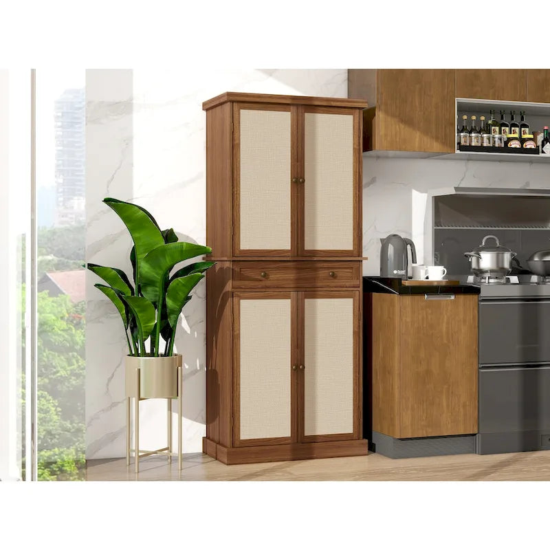 4 Door Cabinet with 1 Drawer, with 4 Adjustable Inner Shelves, Storage Cabinet
