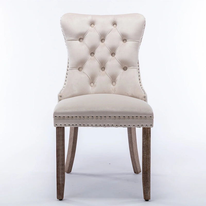 Set of 2 Velvet Tufted Upholstered Dining Chair with Wood Legs