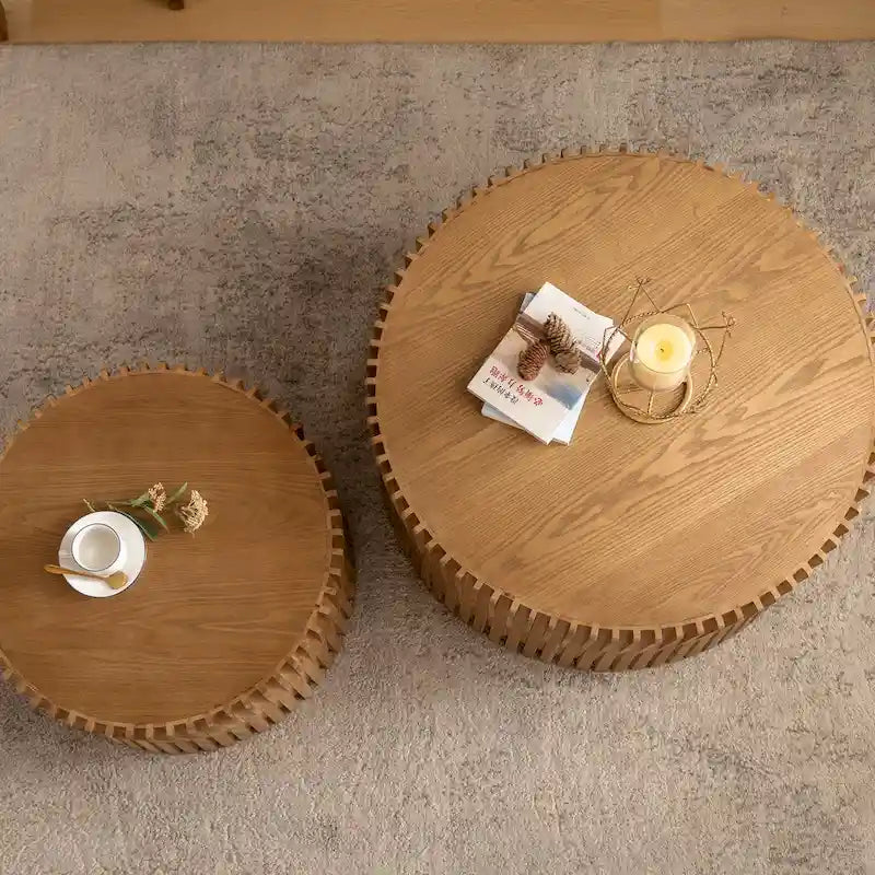 Nesting Coffee Table Set with Vertical Textured Embossed Design (Set of 2)