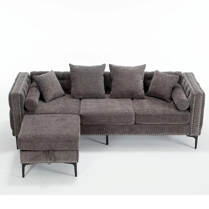 Modern Convertible Tufted Chenille L Shaped Sectional Sofa