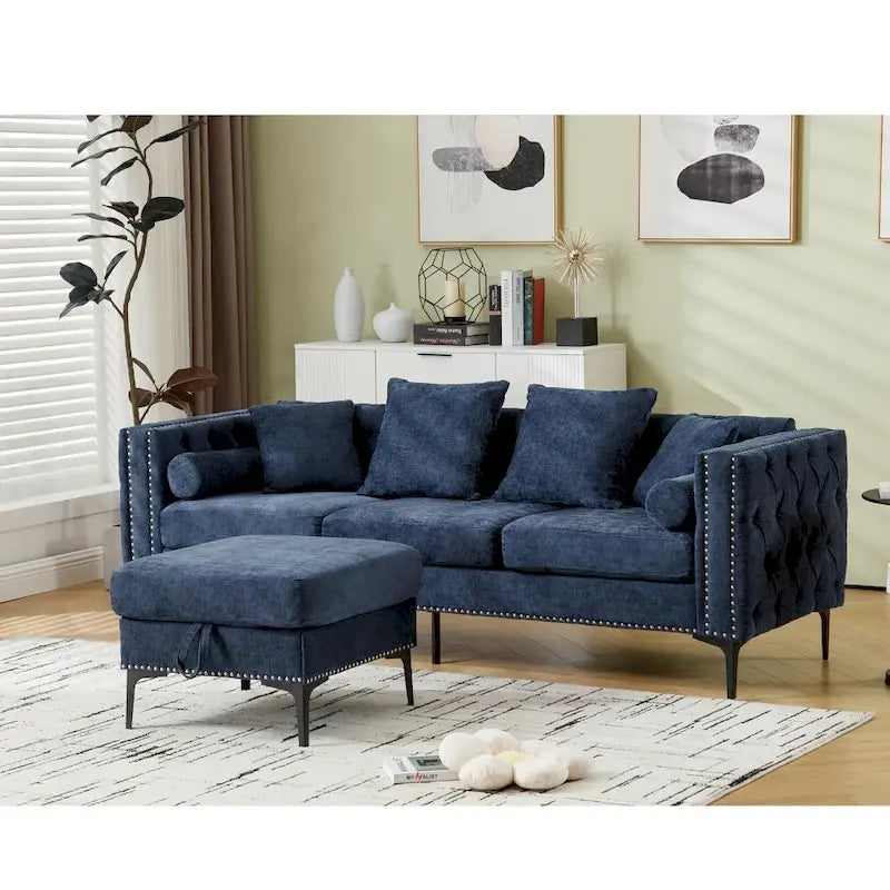 Modern Convertible Tufted Chenille L Shaped Sectional Sofa