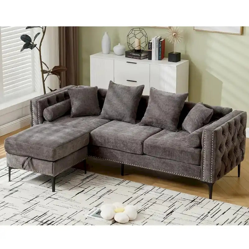 Modern Convertible Tufted Chenille L Shaped Sectional Sofa
