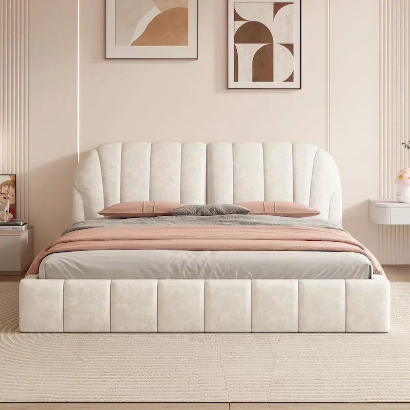 Queen Size Upholstered Platform Bed with Thick Fabric