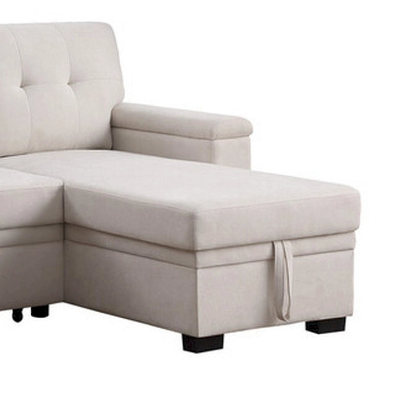 Lusy 85 Inch Reversible Sleeper Sectional Sofa with Storage Chaise, Beige