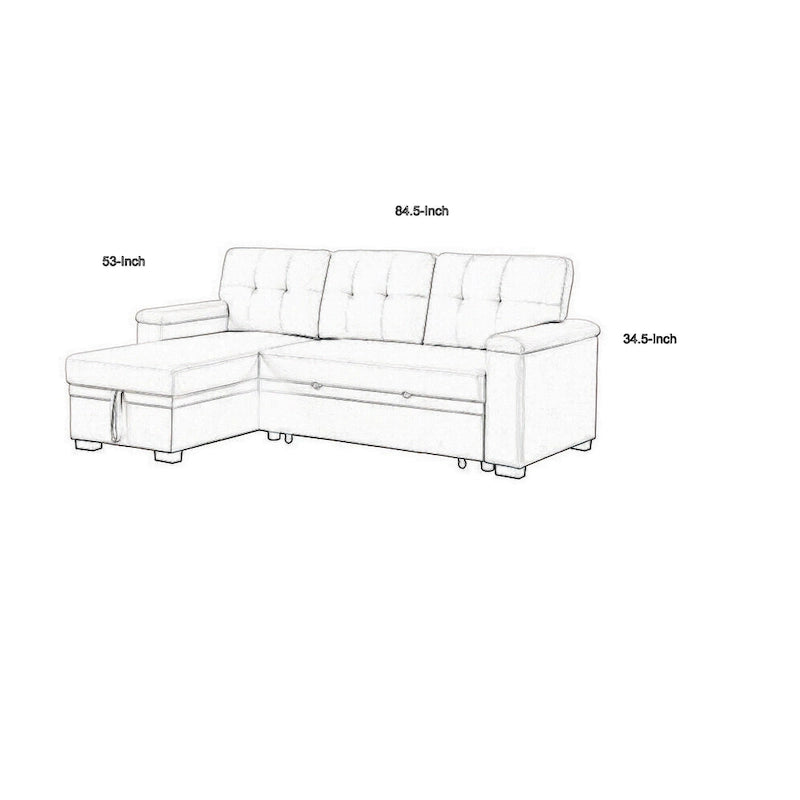 Lusy 85 Inch Reversible Sleeper Sectional Sofa with Storage Chaise, Beige