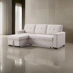 Lusy 85 Inch Reversible Sleeper Sectional Sofa with Storage Chaise, Beige